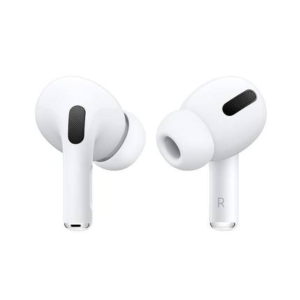 White wireless earbuds with black speaker grilles and silicone ear tips, shown on a white background.