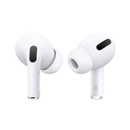 White wireless earbuds with black speaker grilles and silicone ear tips, shown on a white background.