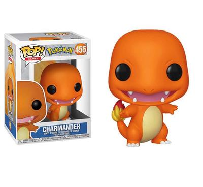 Funko Pop! figure of Charmander, orange with big eyes and a fire tail, next to its box.