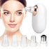Woman with a facial device. Device is white with gold accents; five clear nozzles shown.