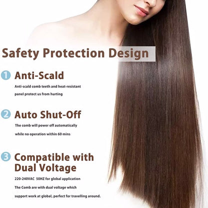 Woman with long straight hair; text highlights comb&