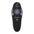 Black remote control with grey buttons and icons, including arrows and a triangle in the center.