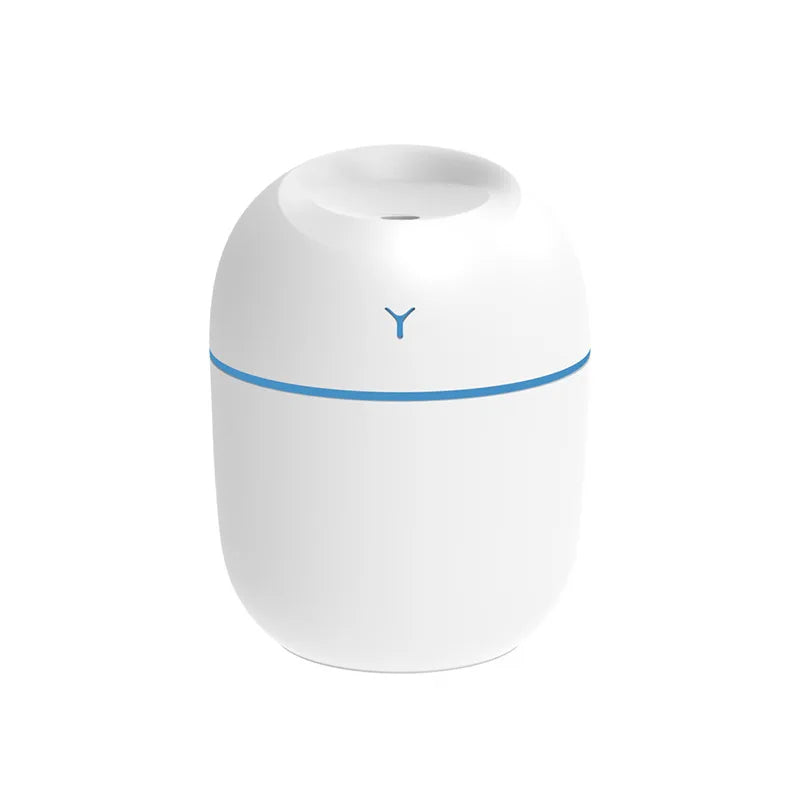 White cylindrical device with rounded top, blue accent line, and small black symbol on front.