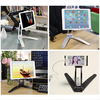 Four images show tablets on adjustable stands, with different backgrounds and angles.