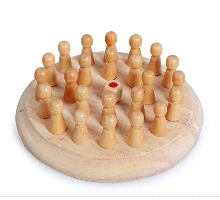 Wooden board game with 24 pegs and a die with colored dots on a round base.