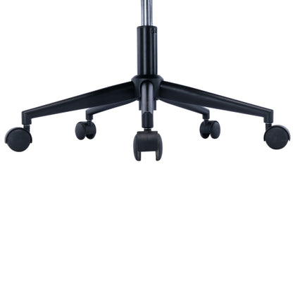 Black office chair base with five caster wheels on a white background.