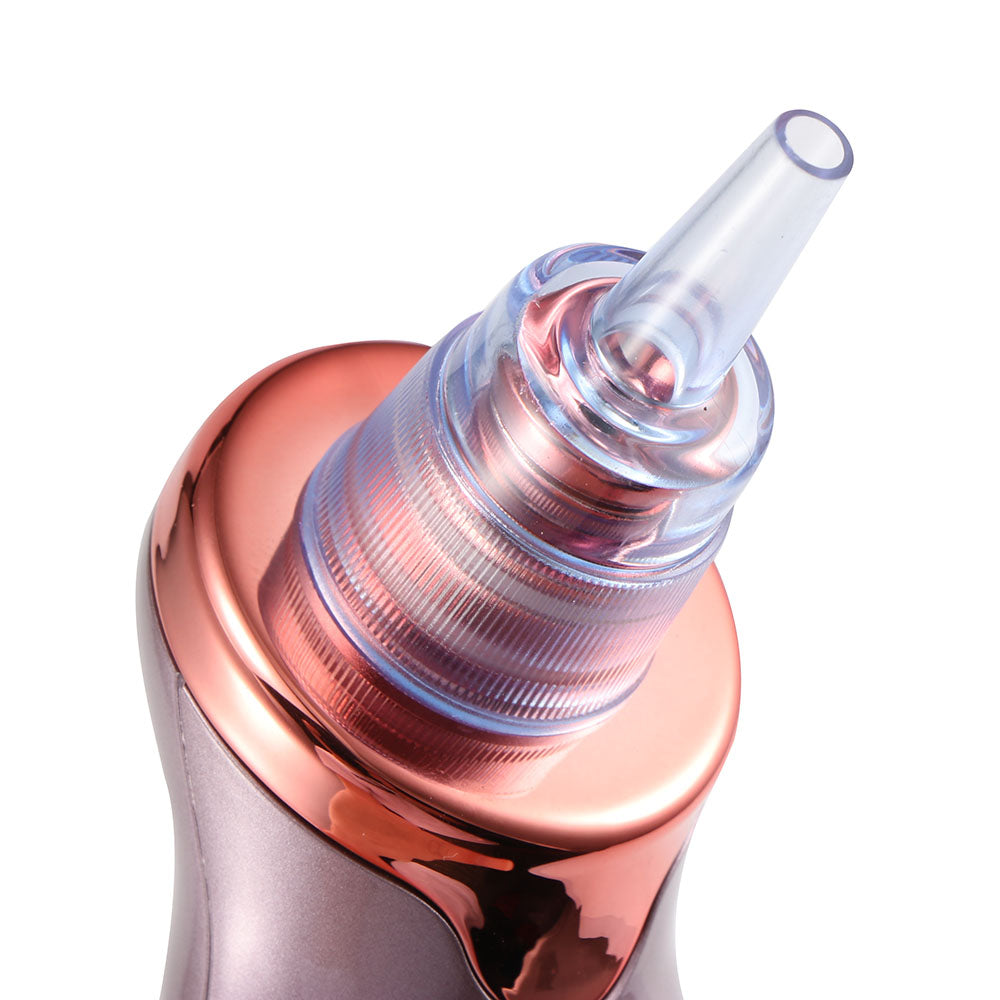Copper-colored device with a clear, cone-shaped tip. Smooth surface and shiny metallic finish.