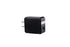 Black square plug with dual prongs, USB port, silver accent, and green interior on white background.