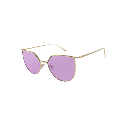 Gold-framed sunglasses with large, purple-tinted lenses and thin arms.