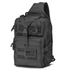 Black tactical backpack with multiple zippered compartments and an American flag patch.