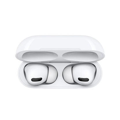 White wireless earbuds in an open charging case on a white background.