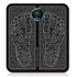 Black foot massager with patterned footprints, swirling background, and a digital control panel.