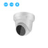 White dome security camera with black lens. Blue icons: 2MP, H.265, microphone.