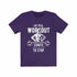 Purple T-shirt with white graphic of a muscular figure and barbell, text reads: "The real workout starts when you want to stop."