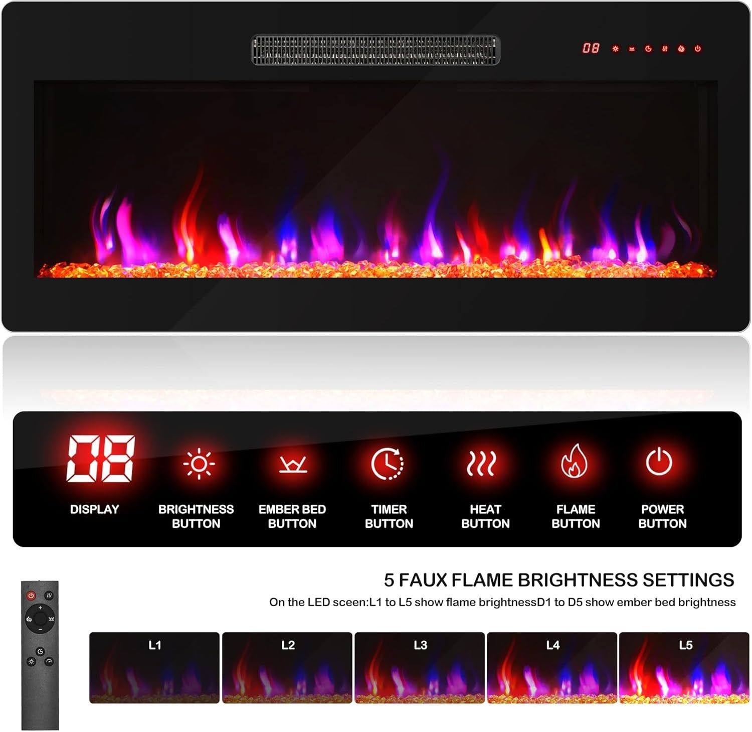 68 Inch TV Stand With 36 Inch Electric Fireplace Heater-2