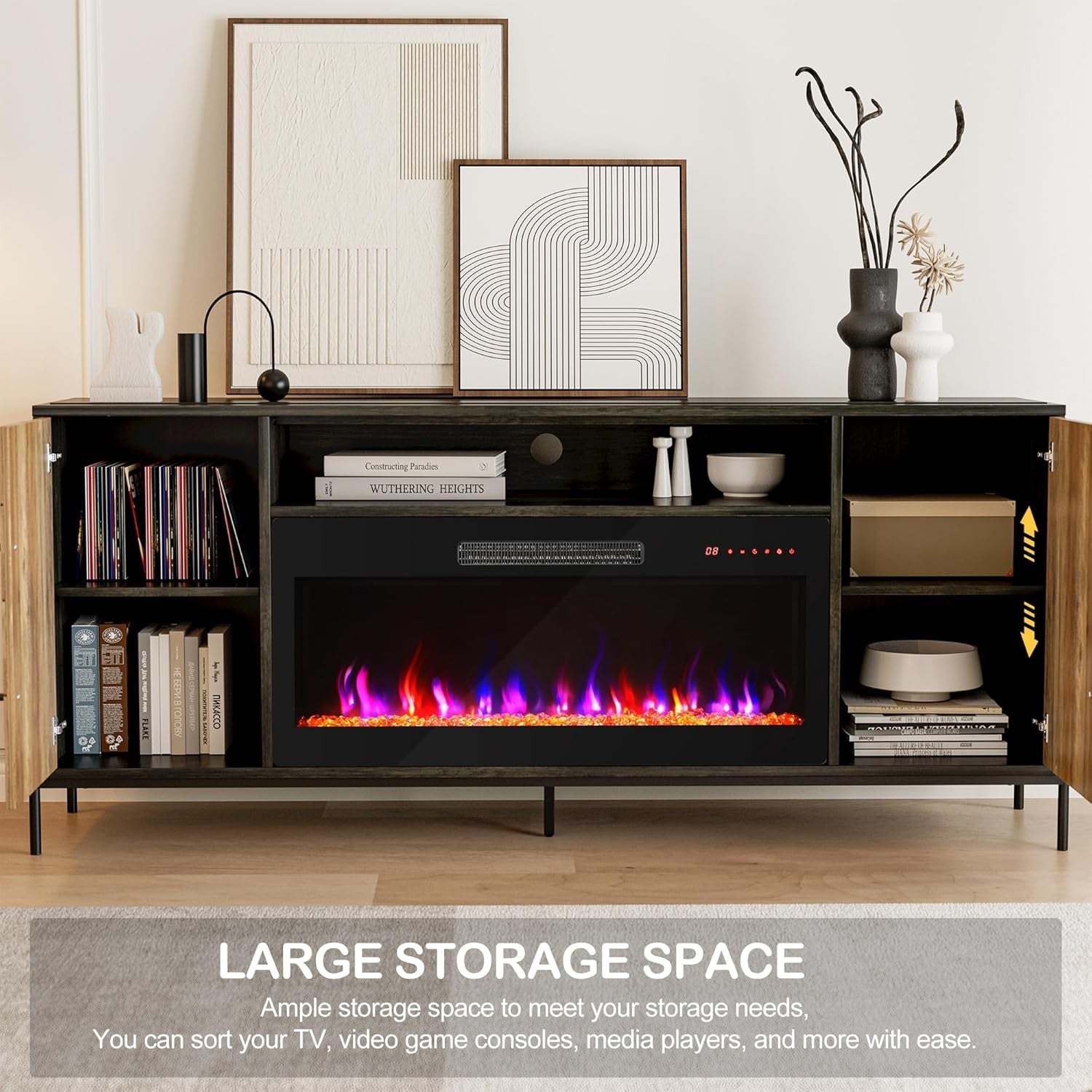 68 Inch TV Stand With 36 Inch Electric Fireplace Heater-3