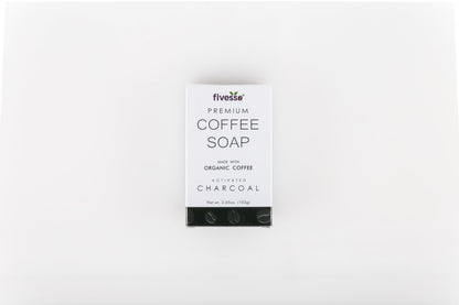 Coffee soap box on white background with black text and a small coffee bean image.