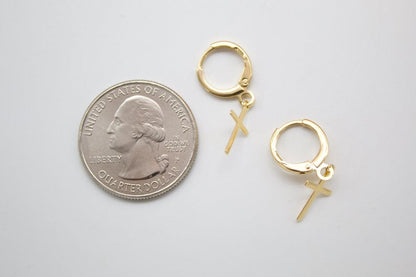 Tiny Simple Cross Huggie Earrings (L226)-1