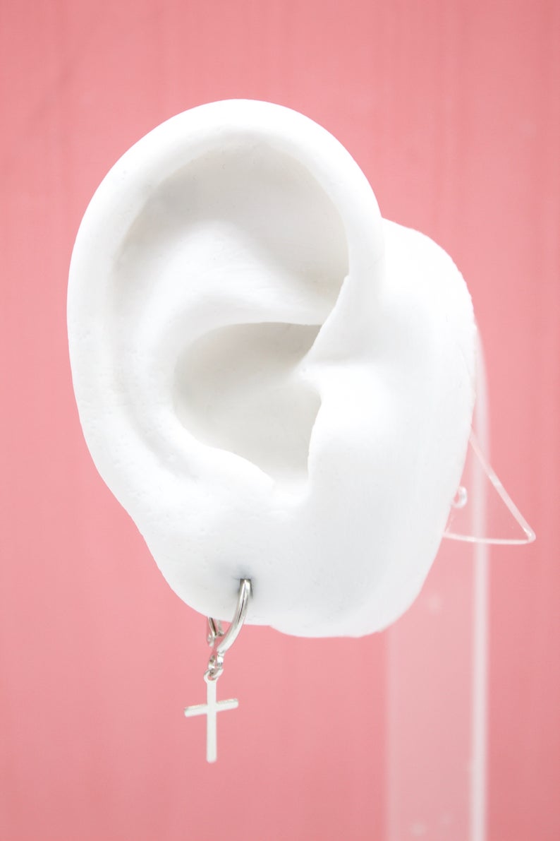 Tiny Simple Cross Huggie Earrings (L226)-4