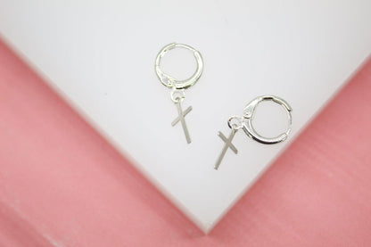 Tiny Simple Cross Huggie Earrings (L226)-3