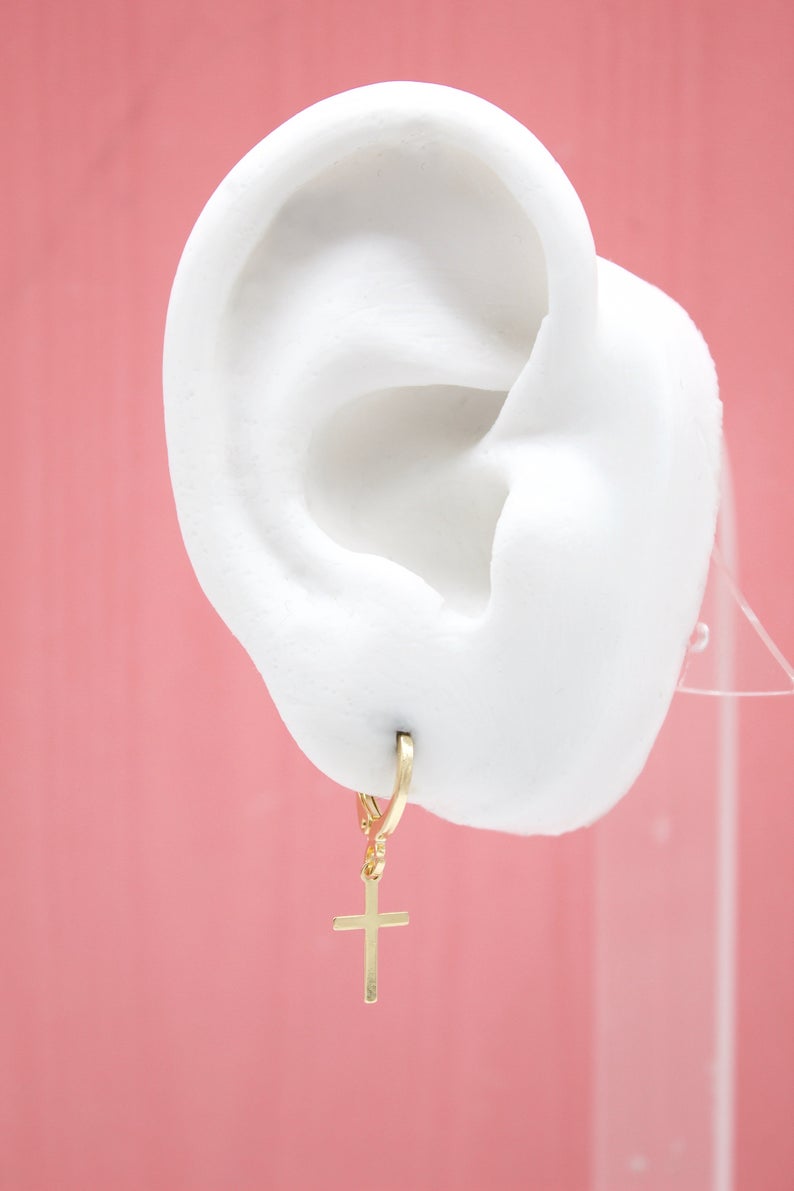 Tiny Simple Cross Huggie Earrings (L226)-2
