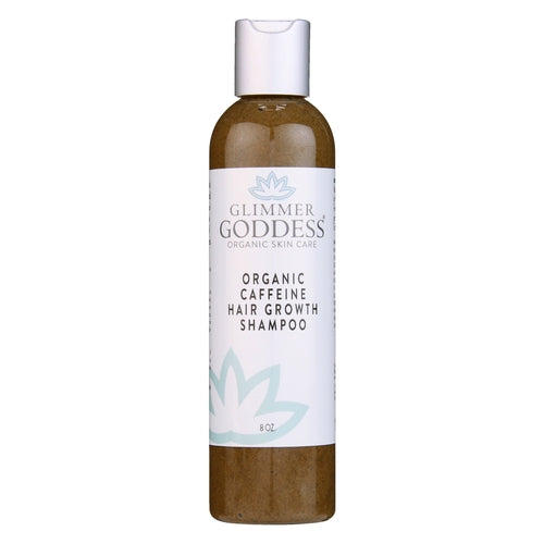 Brown bottle with white cap, labeled "Organic Caffeine Hair Growth Shampoo", 8 oz.