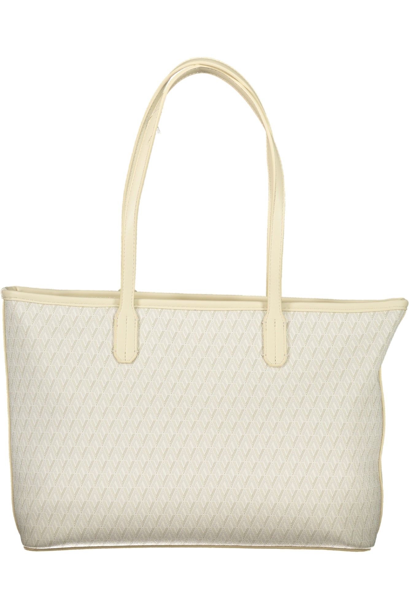 Cream tote bag with diamond pattern, dual handles, and a light beige trim.