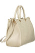 Cream leather handbag with textured surface, gold hardware, and dual handles.